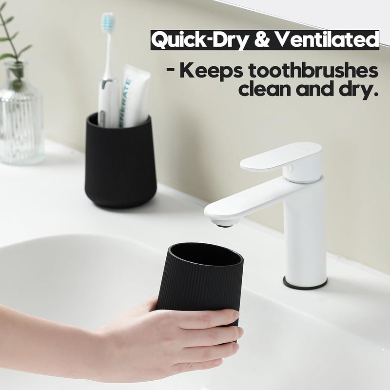 YAUKPH Black Striped Toothbrush Holder for Electric Toothbrushes Bathroom Organizer for Toothpaste Kids & Adults - Image 2